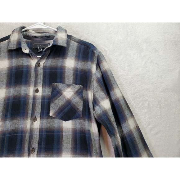 21 MEN Shirt Men Small Navy Multi Plaid Flannel 100% Cotton Collared Button Down - Picture 5 of 9